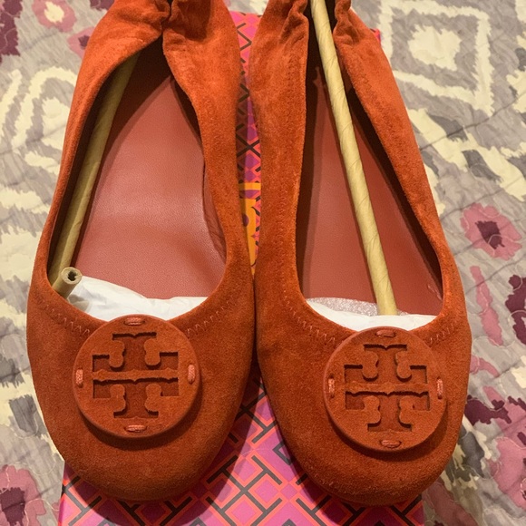 Tory Burch Shoes - Canyon Orange Suede Tory Burch Minnie Travel Flats